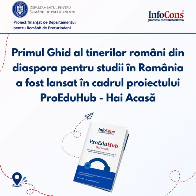Primul Ghid al tinerilor români din diaspora pentru studii în România a fost lansat în cadrul proiectului „ProEduHub — Facilitarea accesului tinerilor români din diaspora la învățământul din România . Hai acasă ! ”